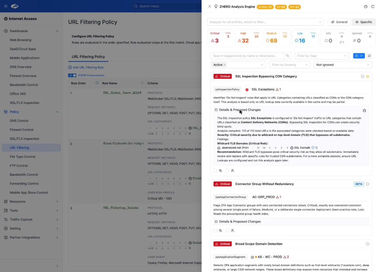 A finding expanded to show the coverage of the analysis and the recommendation, with the proposed change ready to be staged